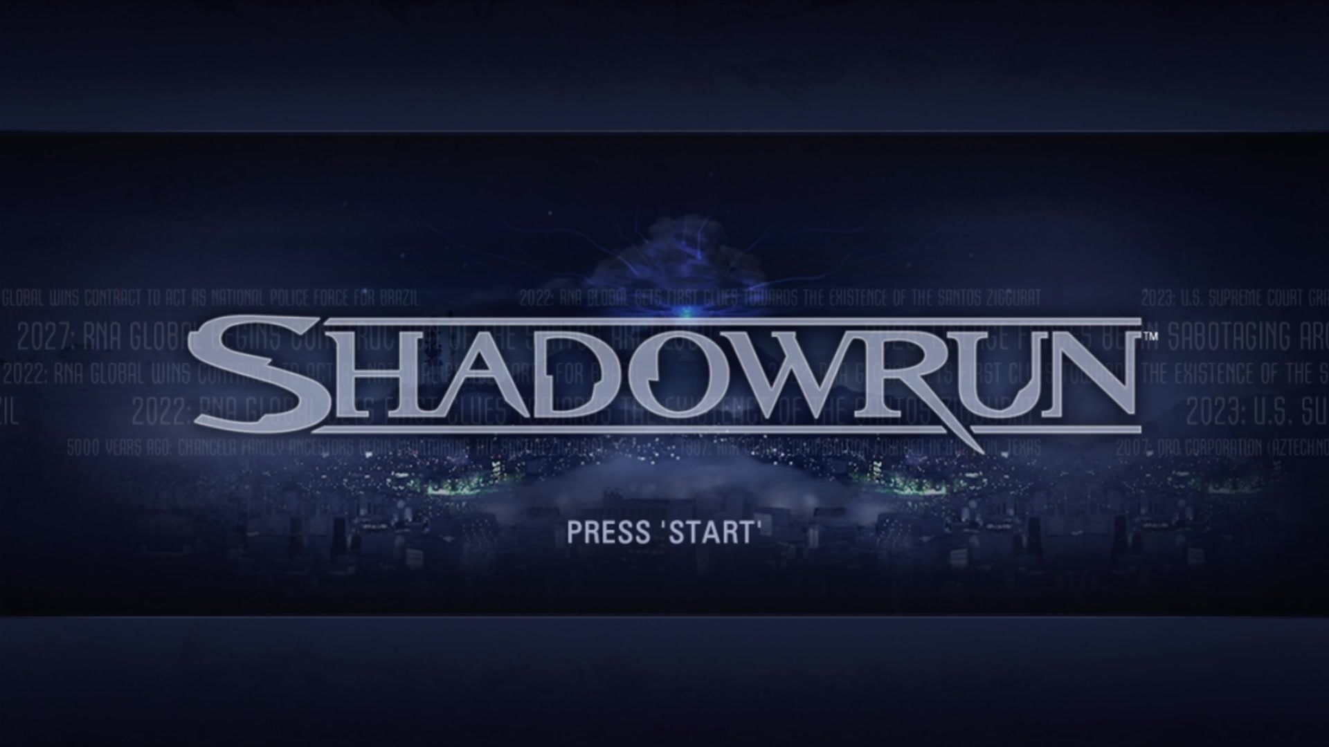 Shadowrun title screen for Xbox 360